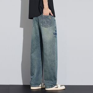 กางเกงยีนส์ผู้ชายแบบย้อนยุคลำลองแบรนด์ไฮสตรีทแบรนด์โจ๊กเกอร์บางตรงหลวมสไตล์อเมริกันสบายๆโลโก้ตามสั่ง - Product Image 3