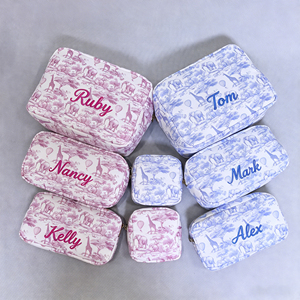 Expédition rapide Sac en toile de Jouy en nylon rose et bleu, Pochette en toile Safari, Grande pochette zippée en toile, Sac de rangement Mahjong américain - Product Image 5