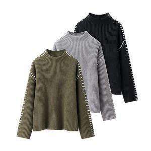 Maglioni <span class=keywords><strong>da</strong></span> <span class=keywords><strong>donna</strong></span> all'ingrosso in maglia grossa 2025 autunno manica lunga collo oversize Pullover top di moda invernale - Product Image 6
