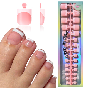 5*30 pièces Faux ongles de pieds à presser French Manucure, courts carrés, rose nude, en <span class=keywords><strong>gel</strong></span> souple, 15 tailles, réutilisables - Product Image 2