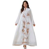 Abaya élégante à col montant, broderie florale à sequins, anti-plis, légère, respirante, ample, à manches longues, style Kaftan modeste pour