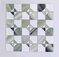Mosaïque hexagonale murale et de sol en marbre vert à motifs floraux, couleurs mélangées