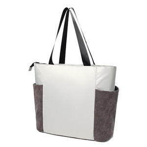 Bolso de mano acolchado de estilo japonés para mujer, gran capacidad, resistente al agua, negro, gris, caqui, con bloques de color, bolso de hombro para el día a día - Product Image 2