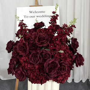Burgundy Rose Hydrangea Silk <b>Artificial</b> <b>Flower</b> Arrangement Dark Red Handmade Swag for Wedding Welcome Sign Ceremony Backdrop - Product Image 3