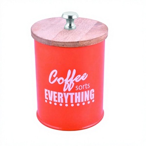 Té Azúcar a precio al por mayor Bote de cocina de metal para caja de pan Bote con tapa de madera Acero inoxidable - Product Image 1