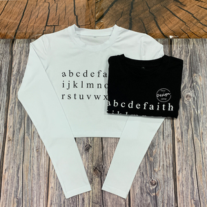 เสื้อครอปแขนยาวสำหรับผู้หญิงเสื้อยืดคอกลมรัดรูปคอลูกเรือผ้าฝ้าย GSM 180พิมพ์ลายดิจิตัลตามสั่ง - Product Image 1