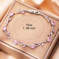 Pulsera de Hoja de Latón Chapado en Oro Genuino con Piedras de Zirconia, Joyería de Alta Calidad Antideslustre