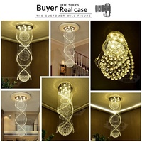 Lustre LED en spirale double transfrontalier en acier inoxydable et cristal pour hall d'hôtel, villa et escalier