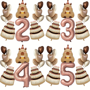 New Hydrochoerus Animal Capybara Theme Cake <strong>Chocolate</strong> Color 40 Inch Helium Number Balloon Sets for Children Birthday Party - Product Image 1