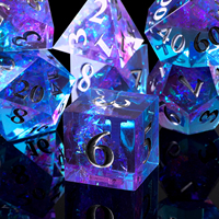 Ensemble de dés DND Galaxy bleu violet, 7 pièces, dés polyédriques en résine à bords tranchants avec des chiffres argentés pour les cadeaux de fête Dungeons and Dragons