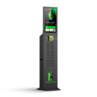 Station de location de batteries externes avec borne à 24 emplacements, écran tactile de 23,8 pouces et système de point de vente intégré
