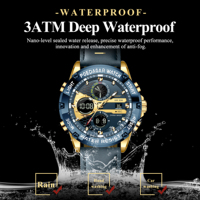 Jam Tangan Poedagar E125 Pria Dual Display Digital Analog Tahan Air Quartz Bercahaya Tali Kulit Arloji Olahraga untuk Pria
