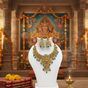 Gold Plated Pota and <b>Beads</b> Temple Necklace <b>Set</b> 10581372PGR for Bridal & Festive Wear Fine Jewelry <b>Set</b> - Product Image 3