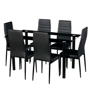 סיטונאי אוכל חדר ריהוט שולחן אוכל וכיסאות להגדיר מזג זכוכית שולחן PVC כיסא