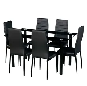 Groothandel Eetkamer Meubels Eettafel En Stoelen Set Gehard Glas Tafel En Pvc Stoel