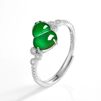 Ensemble de bagues en argent S925 plaqué rhodium avec jadeite naturelle de qualité A, en forme de lotus, de couleur verte et à graines de glace, style féminin, pour mariage et fête
