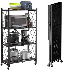 2/3/4 Tire Foldable Standing Shelf Units Collapsible Storage Rack Metal Heavy Duty Storage Shelf with Wheels