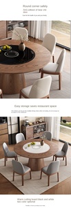 <span class=keywords><strong>Plaque</strong></span> de roche en bois massif Table à manger Cuisinière à <span class=keywords><strong>induction</strong></span> Plateau tournant électrique Activation vocale intelligente Grande table à manger - Product Image 6