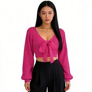 เสื้อสเวตเตอร์แฟชั่นคอวีแขนกระดิ่งสำหรับผู้หญิง - Product Image 5