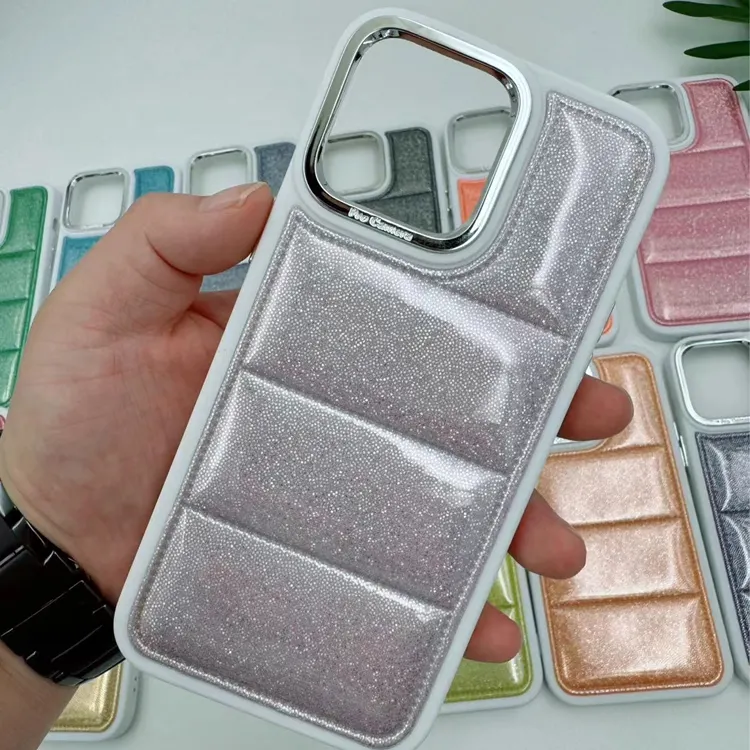 New wholesale designer down jacket phone case for Redmi A3 A1 Plus A2 Glitter luxury leather candy color puffer back cover