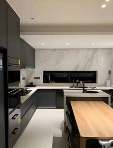 Gabinetes de cocina de lujo americanos europeos, muebles modernos de madera maciza, gabinete de pintura brillante personalizado de una sola isla, gabinete de cocina - Product Image 3