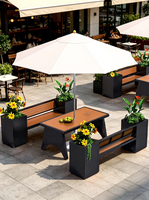 Ensemble table et chaises en plastique imitation bois pour extérieur, idéal pour jardin, terrasse, avec pots de fleurs et caractéristiques imperméables