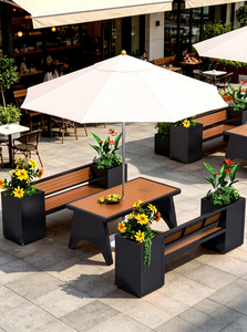 Ensemble table et chaises en plastique imitation bois pour extérieur, idéal pour jardin, <span class=keywords><strong>terrasse</strong></span>, avec pots de fleurs et caractéristiques imperméables - Product Image 5