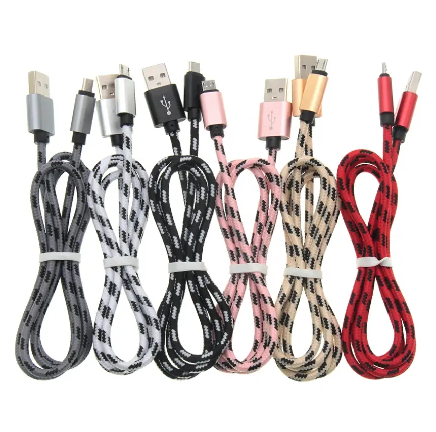 Cáp Sạc Nylon 2M 6FT Cáp Dữ Liệu Sạc Nhanh Micro USB Type C Cáp Sạc Điện Thoại Cho iPhone Xiaomi Samsung