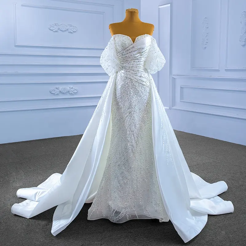 Jancember RSM67560 Vintage Crystal White Mermaid Sweetheartwedding Dress With Detachable Train