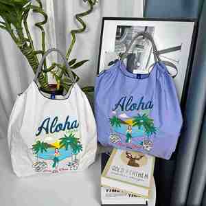 Bolsa de Compras de Moda para Mujer, de Nailon Impermeable, con Bordado, Cierre de Cordón, Portátil, para Viajes de Verano, Venta al Por Mayor - Product Image 6