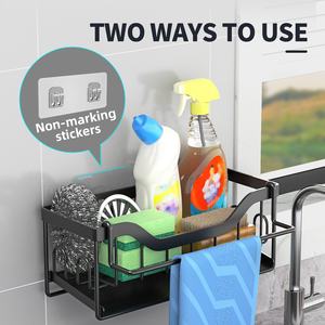 Autoadesivo lavello da cucina organizzatore Caddy da banco lavello porta spugna con vassoio di scarico automatico - Product Image 4