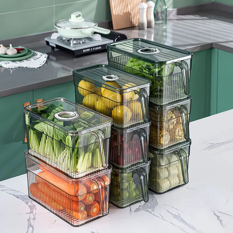 Refrigerator crisper kitchen finishing storage boxes PET large-capacity handle transparent Plastic kitchen storage box