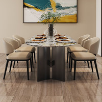 Table à manger ronde élégante avec plateau en marbre et 6 chaises, ensemble de salle à manger moderne et élégant pour hôtel et villa