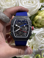 Nouvelle montre mécanique automatique de luxe pour homme, ultra-légère et ultra-mince, avec boîtier en fibre de carbone bleu, tourbillon ajouré et réserve de marche, modèle 6702