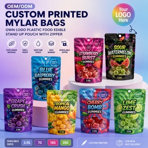 Bolsas de Mylar de 3.5 con Impresión Personalizada, Embalaje con Cierre Hermético para Galletas y Dulces, Plástico a Prueba de Niños y Olores para Chicles - Product Image 1