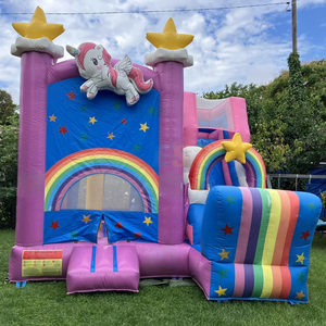 Castillo Inflable, Casa <span class=keywords><strong>de</strong></span> Brinco, Combo Arcoíris <span class=keywords><strong>de</strong></span> Dibujos Animados, Casa Inflable Grande para Niños con Tobogán - Product Image 1
