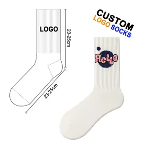 Design Your Own Pattern White Crew Sock Terry Adult Gym Custom Made Sport Socks Men Cotton