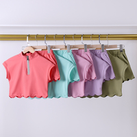 Conjunto Deportivo de Dos Piezas para Niñas, Top Sin Mangas con Cierre de Media Cremallera y Dobladillo Festoneado, en Nailon y Spandex, Estilo Boutique Infantil