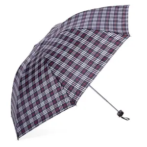 Wholesaler Cheapest Three Folding Manual Open Umbrella Paradise Umbrella With Plaid Printing