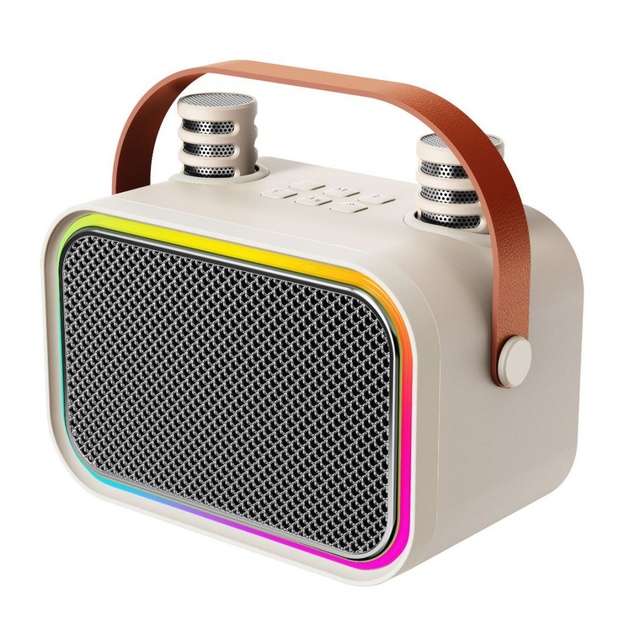 High Quality BT 5.3 Connectivity Stereo Sound Box With 2 Singing Mics USB Recording Function Mini Karaoke Player for Home Use