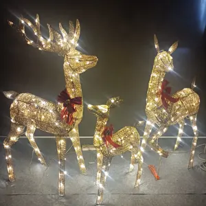 Venta al por mayor cuerda impermeable luz 3D Navidad trineo Reno motivo luz interior centro comercial soporte de exhibición Decoración