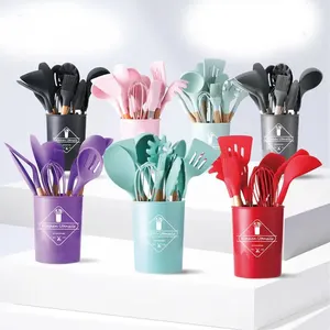 Wholesale 12 Pieces in 1 Set Kitchen Accessories Cooking <strong>Tools</strong> Kitchenware Cocina <strong>Silicone</strong> Kitchen Utensils With Wooden Handles - Product Image 1