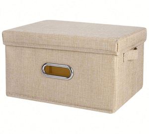 Cotton Linen Fabric Cube Storage <b>Bins</b> for Clothes Toys Collapsible Storage Box with Lid - Product Image 2