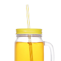 Pot Mason en verre clair vide de 500ml à large bouche avec couvercle et paille