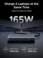 Lampe de camping extérieure UGREEN PB552 25000mAh, batterie externe portable 4 ports pour ordinateur portable, chargeur rapide PD 165W intégré avec double USB-C numérique