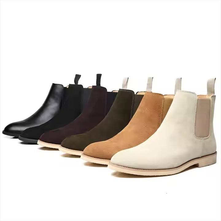 Luxury Hommes Hombre Rubber Sole Brown Genuine Leather Dress Shoes Classic Work Ankle Suede Leather Men's Chelsea Boots