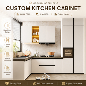 Matte White L Shape <strong>Kitchen</strong> Cabinet Compact <strong>Kitchen</strong> <strong>Cupboard</strong> with Built in Appliance Tall <strong>Storage</strong> for Apartment Project OEM ODM - Product Image 1