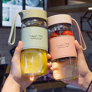 Botella de Agua de Vidrio con Tapa y Logotipo Personalizado, Reutilizable, Apta para Lavavajillas, para Camping y Uso Doméstico, con Funda de Vidrio de Borosilicato - Product Image 1