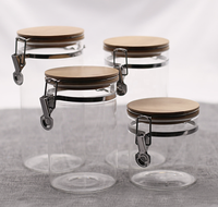 Pot de conservation alimentaire en verre borosilicate en gros avec couvercle en bambou à fermeture hermétique pour usage domestique