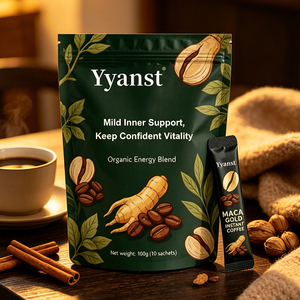 กาแฟสำเร็จรูปมิลด์ อินเนอร์ ซัพพอร์ท คอนฟิเดนท์ ไวทาลิตี้ ออร์แกนิค มาคา โกลด์ 100 กรัม 10 ซอง บรรจุในซองแบบตั้งได้ สีเขียวเข้ม รับผลิตแบบ OEM - Product Image 2